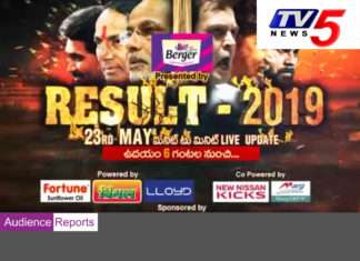 ఆకట్టుకున్న TV-5 తెలుగు ఎలక్షన్స్ రిజల్ట్స్-2019 విజువల్ బ్యాంగ్ TV5 Telugu AudienceReports.com