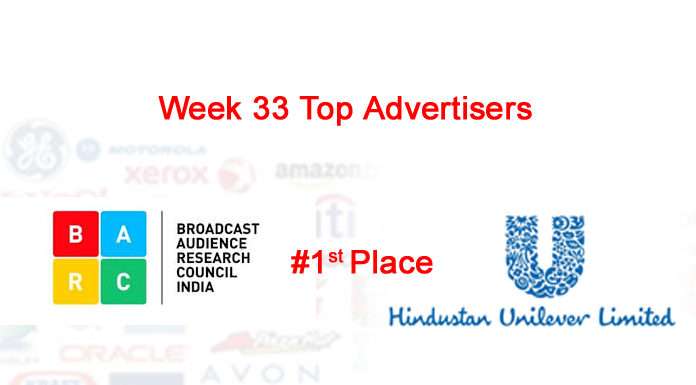 మొదటి స్థానంలో హిందూస్థాన్ లివర్స్ – Week 33 Reports BARCIndia Week33 Top Advertisers - www.adiencereports.com