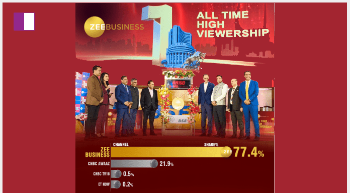 Zee Business Rings the Bell at BSE: Celebrating an Impressive 77.4% viewership market share achievement Zee Business Rings the Bell at BSE: Celebrating an Impressive 77.4% viewership market share achievement